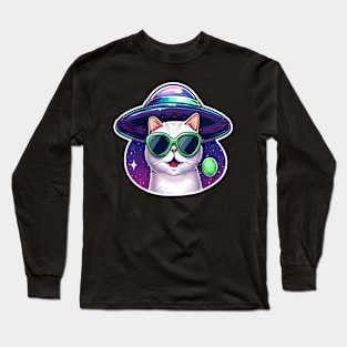 Cat UFO Selfie, Cat And UFO, Cat Selfie, Kitten, Funny Cat Long Sleeve T-Shirt